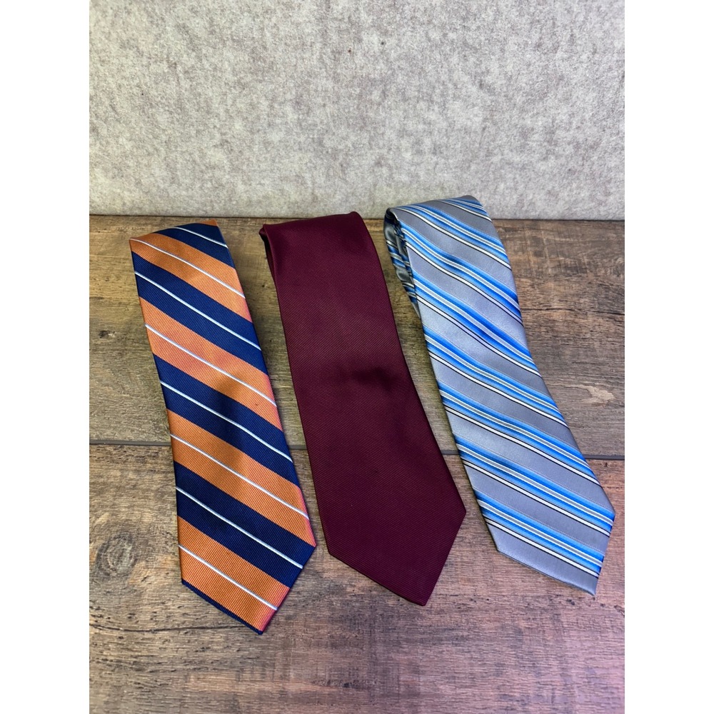 JOS A BANK Stafford Mens Neckties Silk Blue Orange Red‎ Stripes Solid Lot of 3